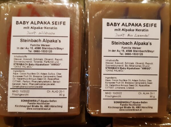 Alpaka-Keratin-Seifen verschiedene Düfte - Rose, Lavendel, Kamille – Bild 2